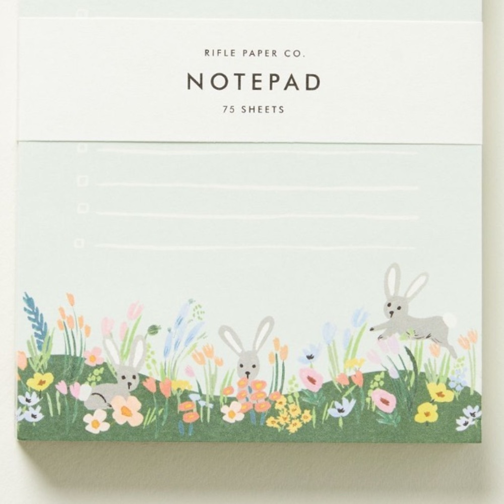 Rifle Paper Co. Notepad‎ with Bunnies and Florals - Green and Multicolor